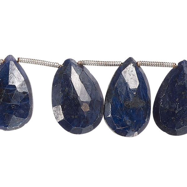 Bead, blue sapphire (dyed), dark, 15x10mm-18x12mm hand-cut top-drilled faceted puffed teardrop, C grade, Mohs hardness 9. Sold per pkg of 12. image number 0
