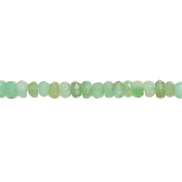 Bead, chrysoprase (natural), light, 4x2mm-5x3mm hand-cut faceted rondelle with 0.4-1.4mm hole, B grade, Mohs hardness 6-1/2 to 7. Sold per 13-inch strand, approximately 120 beads. image number 0