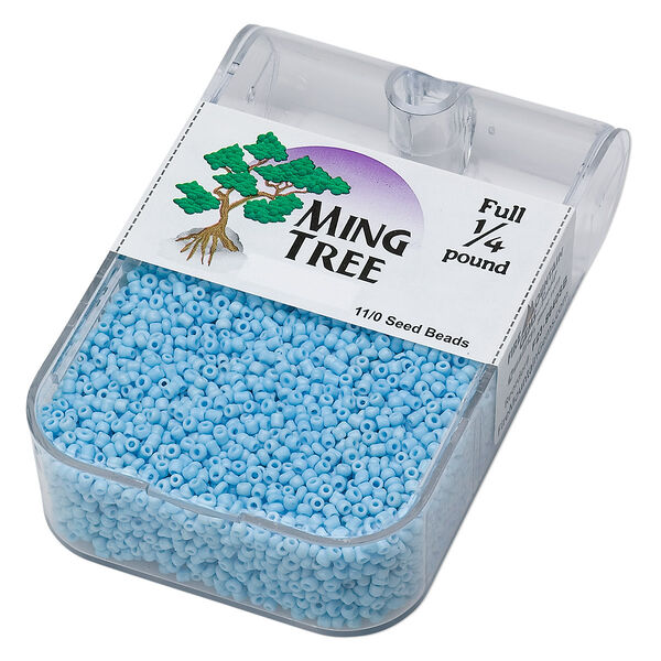 Seed bead, Ming Tree™, glass, pkg/1/4 pound, #11 round, opaque turquoise blue. image number 0