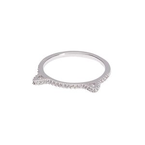 Ring, Create Compliments®, cubic zirconia and rhodium-plated sterling silver, clear, 1.5mm wide with cat ears, size 8. Sold individually.