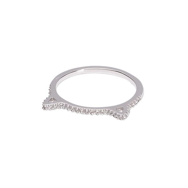 Ring, Create Compliments®, cubic zirconia and rhodium-plated sterling silver, clear, 1.5mm wide with cat ears, size 8. Sold individually. image number 0