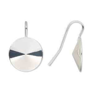 Ear wire 1pkg10 Almost Instant Jewelry®, 22mm / 16mm rivoli glue-in setting, 18-20 gauge silver-finished brass 5 pair