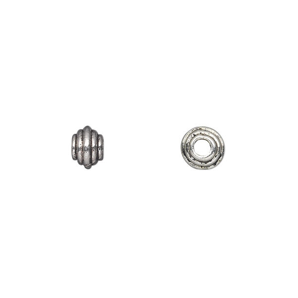 Bead, antique silver-plated "pewter" (zinc-based alloy), 6x4mm rondelle. Sold per pkg of 50. image number 0