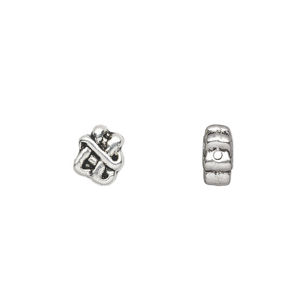 Bead, antique silver-plated "pewter" (zinc-based alloy), 9x7mm double-sided knot. Sold per pkg of 50. image number 0