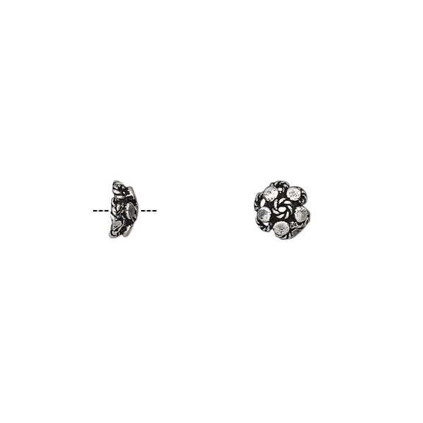 Bead cap, antiqued sterling silver, 6x3mm round with wire and cutout design, fits 5-7mm bead. Sold per pkg 2. image number 0