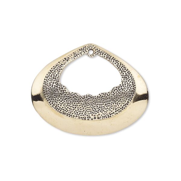 Drop, antiqued brass, 29x23mm single-sided textured and smooth domed teardrop with cutout design. Sold individually. image number 0