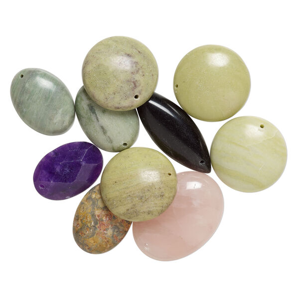 Multi-gemstone / glass 1pkg10, top-drilled mixed shape drop mix 28x13mm-39mm image number 2
