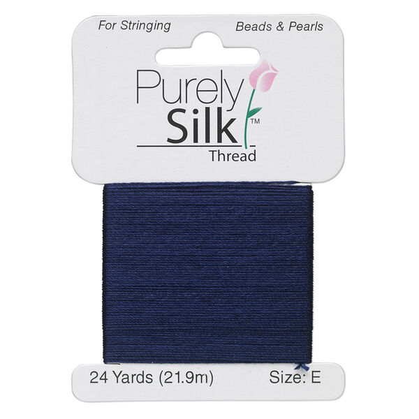 Thread, Purely Silk™, navy blue, size E. Sold per 24-yard card. image number 0