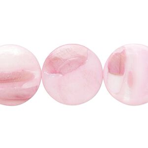 Mother-of-pearl shell 1pkg1, flat round bead 15 inch pink 17-18mm
