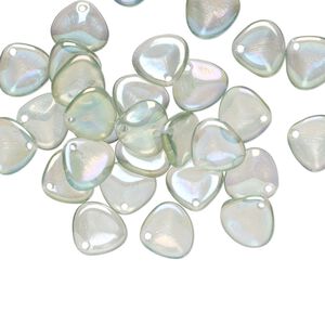 Drop, Preciosa, Czech pressed glass, translucent mint AB, 8x7mm triangular teardrop. Sold per pkg of 30.