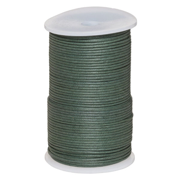 Cord, waxed cotton, dark green, 2mm, 50+ pound test. Sold per 100-meter spool. image number 0
