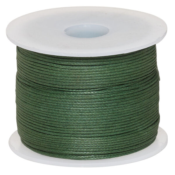 Cord, waxed cotton, dark green, 0.5mm. Sold per 100-meter spool. image number 0