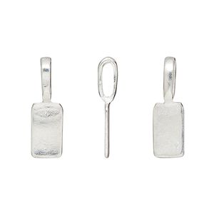 Bail, glue-on, silver-finished "pewter" (zinc-based alloy), 20.5x6mm rectangle with 11x6mm pad. Sold per pkg of 20.
