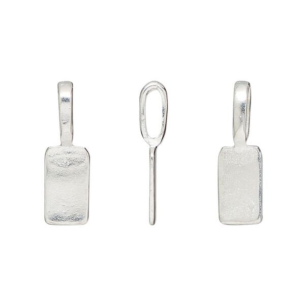 Bail, glue-on, silver-finished "pewter" (zinc-based alloy), 20.5x6mm rectangle with 11x6mm pad. Sold per pkg of 20. image number 0
