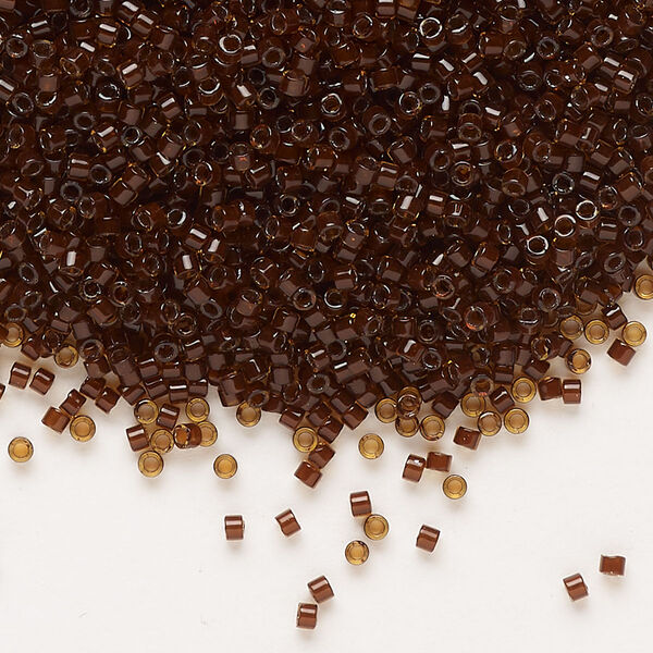 Seed bead, Delica®, glass, pkg/50g, #11 round, opaque dark topaz-lined glazed amber (DB-1393). image number 0