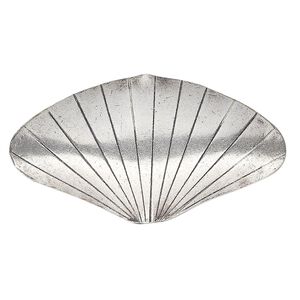 Bead, Hill Tribes, antiqued sterling silver, 46x25mm puffed shell. Sold individually.