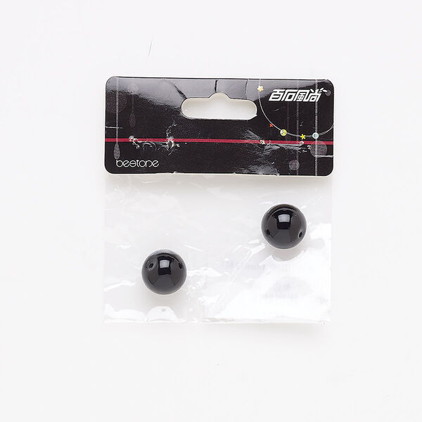 Bead, blackstone (dyed), 14mm round with 0.5-1.5mm hole, Mohs hardness 6-1/2 to 7. Sold per pkg of 2. image number 0