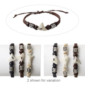 Bracelet mix, wood (natural / dyed) / resin / cotton / silver-coated plastic, multicolored, 4-6mm wide, adjustable from 6-9 inches with wrapped knot closure. Sold per pkg of 3.