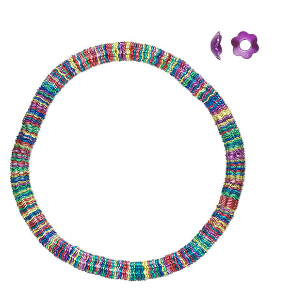 Bead cap, painted steel, jewel tones, 5x2mm flower, fits 6-8mm bead. Sold per 6-1/2 inch strand, approximately 300 bead caps. image number 0