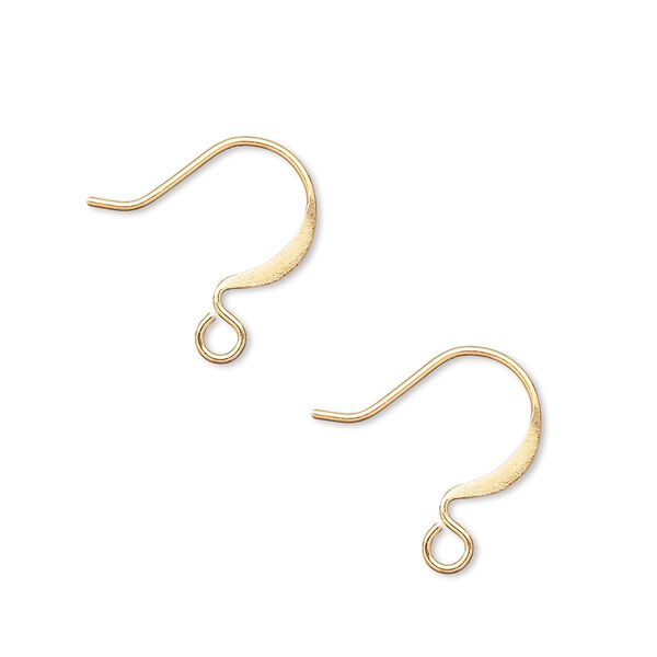 Ear wire, gold-plated brass, 15mm flat fishhook with open loop, 21 gauge. Sold per pkg of 50 pairs. image number 0