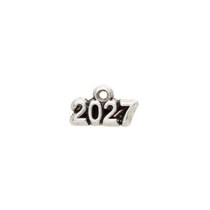 Charm 1pkg1, antiqued silver-plated pewter (tin-based alloy), 13x5mm single-sided "2027".