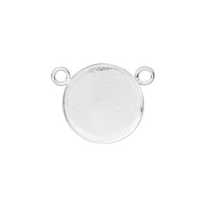 Connector, sterling silver, 17mm round with 16mm bezel cup setting. Sold individually.