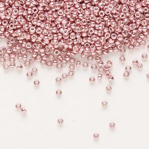 Seed bead, Miyuki, glass, pkg/250g, #15 rocaille, opaque galvanized pink blush, (RR-1067).