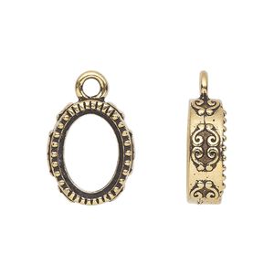 Drop, TierraCast®, "Celestial" collection, antique gold-plated pewter (tin-based alloy), 16.5x14mm oval with scroll design. Sold individually.