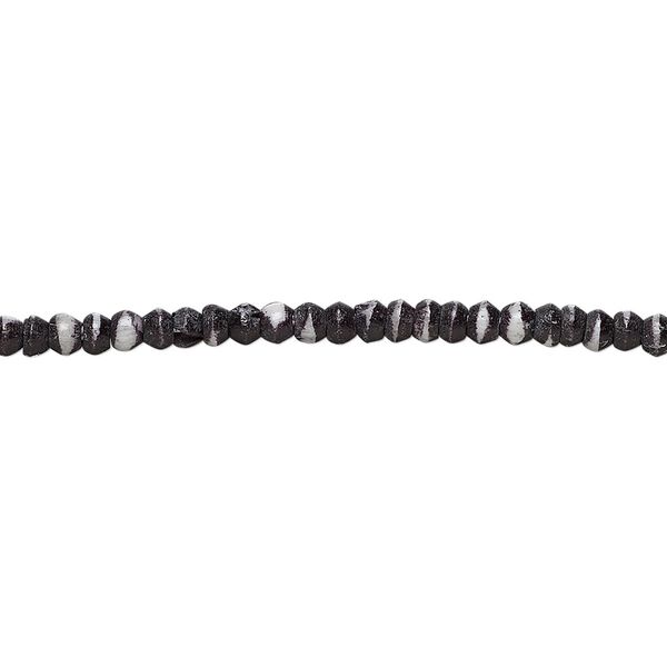Bead, bone (dyed), white and black, 2mm round. Sold per 15-1/2" to 16" strand. image number 0