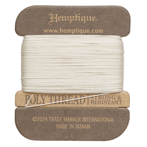 Thread, Hemptique®, polyester, pkg/32 yards, natural, 0.45mm 3-ply round. image number 0