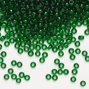 Seed bead, Dyna-Mites™, glass, transparent emerald green, #8 round. Sold per 40-gram pkg.