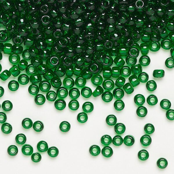 Seed bead, Dyna-Mites™, glass, transparent emerald green, #8 round. Sold per 40-gram pkg. image number 0