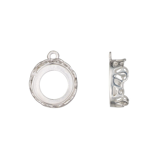 Drop, sterling silver, 13mm round with petal edge and open back with 12mm round cabochon bezel setting. Sold individually. image number 0