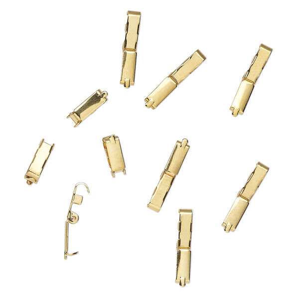 Clasp, fold-over, gold-finished "pewter" (zinc-based alloy), 11x3mm. Sold per pkg of 10. image number 0