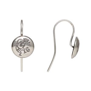 Ear wire fishhook 1pkg2 sterling silver, 19mm / 10mm round Kokopelli, 20 gauge antiqued 1 pair