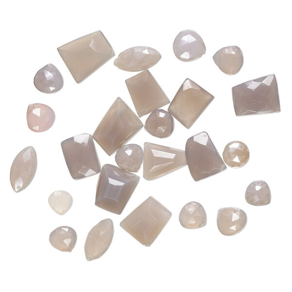 Bead mix, grey chalcedony (dyed), 5x3mm-15mm hand-cut top- and center-drilled faceted mixed shapes with 0.4-1.4mm hole, C+ grade, Mohs hardness 6-1/2 to 7. Sold per 1-ounce pkg, approximately 60-70 beads. image number 0