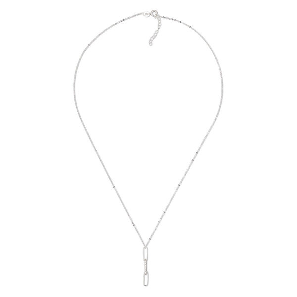 Necklace, sterling silver and cubic zirconia, clear, 32x4mm 3-link drop, 18 inches with 1-inch extender chain and springring clasp. Sold individually. image number 0