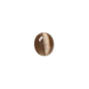 Cabochon, cat's eye glass (fiber optic glass), brown, 12x10mm calibrated oval, quality grade. Sold per pkg of 10.