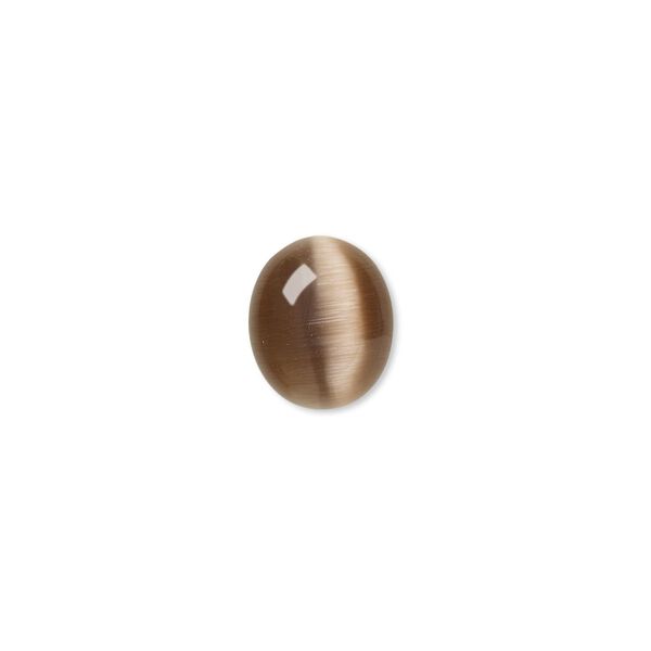 Cabochon, cat's eye glass (fiber optic glass), brown, 12x10mm calibrated oval, quality grade. Sold per pkg of 10. image number 0