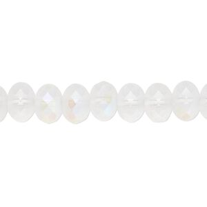 Bead, Czech fire-polished glass, translucent matte opal AB, 9x5mm faceted rondelle. Sold per 15-1/2" to 16" strand.