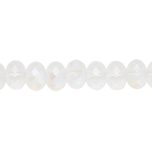 Bead, Czech fire-polished glass, translucent matte opal AB, 9x5mm faceted rondelle. Sold per 15-1/2" to 16" strand. image number 0