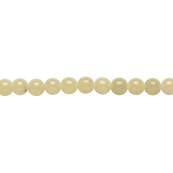 Bead, olive new "jade" (serpentine) (natural), 4mm round with 0.5-1.5mm hole, B grade, Mohs hardness 2-1/2 to 6. Sold per 15" to 16" strand. image number 0