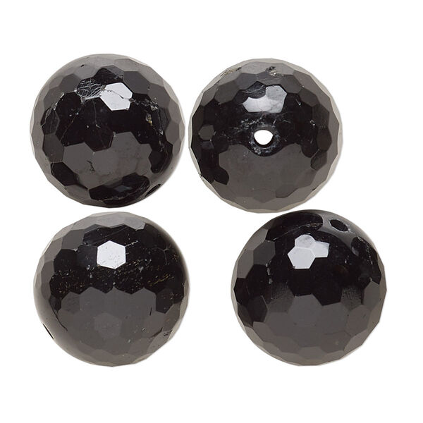 Black tourmaline 1pkg4, faceted round bead natural C grade, 16mm image number 0