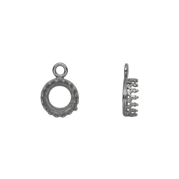 Drop, JBB Findings, gunmetal-plated brass, 9mm round with open back and decorative trim, 8mm round bezel setting. Sold per pkg of 2. image number 0