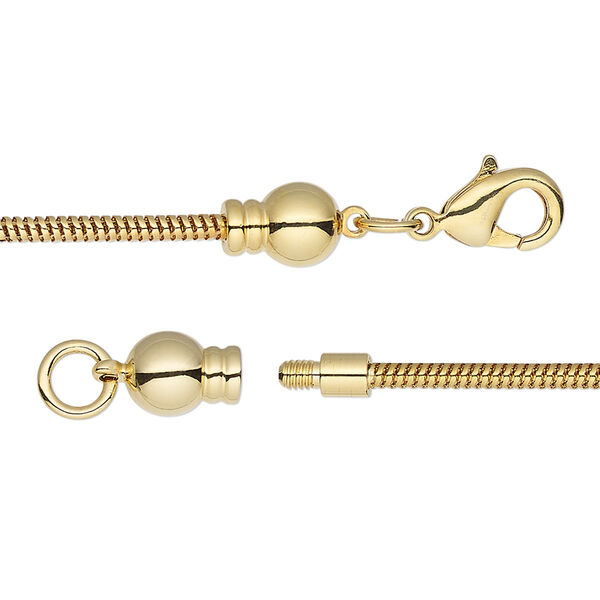 Dione®, Easy-On Chain, gold-plated brass, 2mm snake, 30 inches with 3.3mm threaded ball end and lobster claw clasp. Sold individually. image number 0