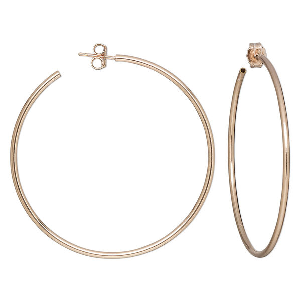 Earring, 14Kt rose gold-filled, 38mm hoop with post and flexible hollow tube. Sold per pair. image number 0