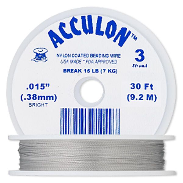 Beading wire, Acculon®, nylon-coated stainless steel, clear, 3 strand, 0.015-inch diameter. Sold per 30-foot spool. image number 0