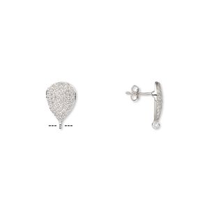Earstud 1pkg2 sterling silver / white topaz (natural), 17x12mm teardrop / open loop, 1 pair