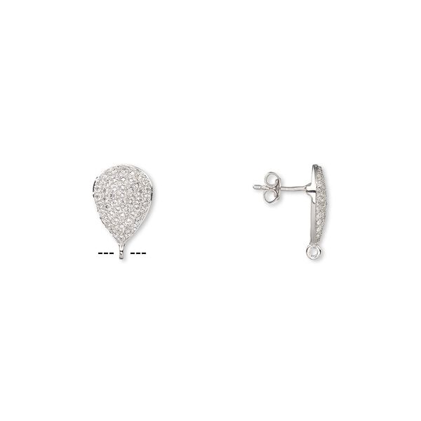 Earstud 1pkg2 sterling silver / white topaz (natural), 17x12mm teardrop / open loop, 1 pair image number 0