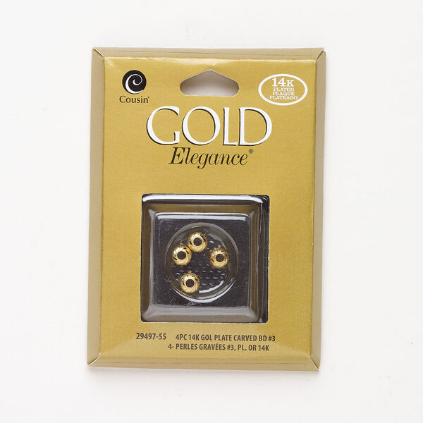 Copper 1pkg4, diamond-cut round bead gold-plated 6mm image number 0